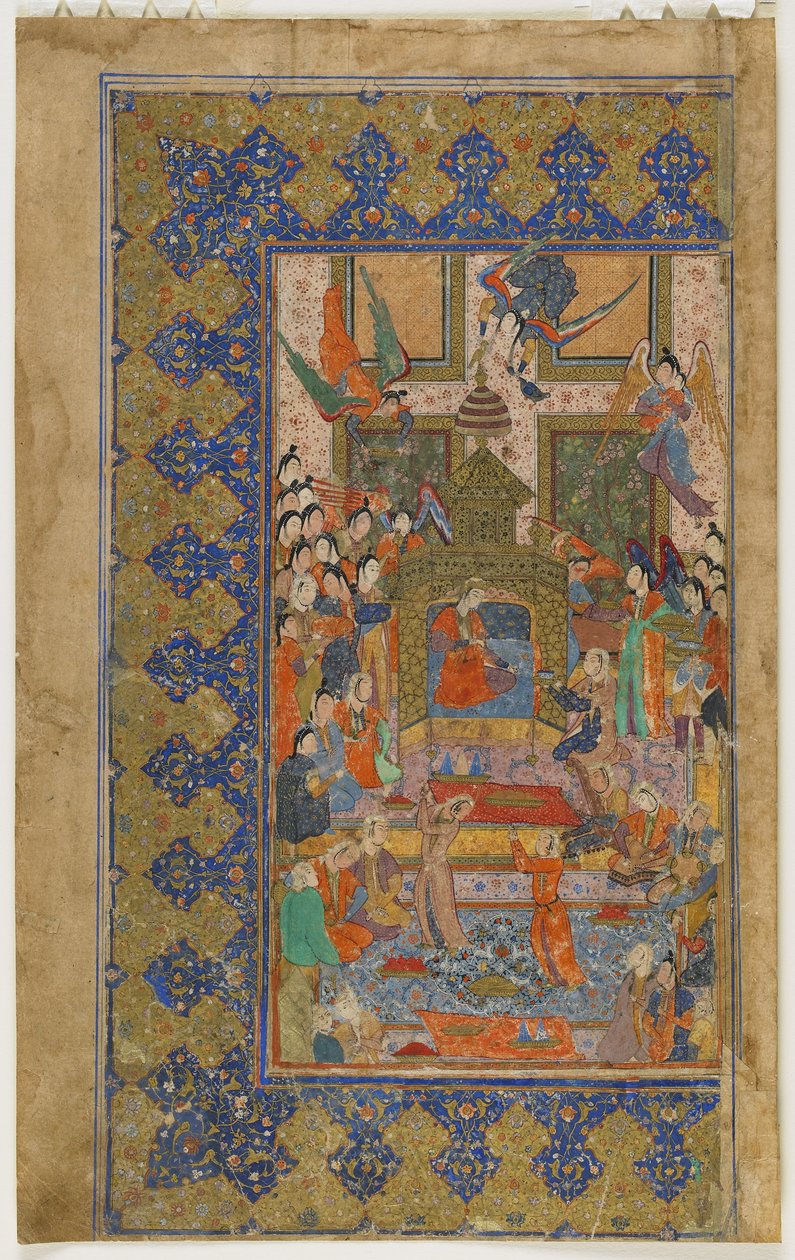 Bilqis egy khamszából (kvintett) trónolt, 1560 körül (átlátszatlan akvarell, tus és arany papíron) alkotó: Persian School