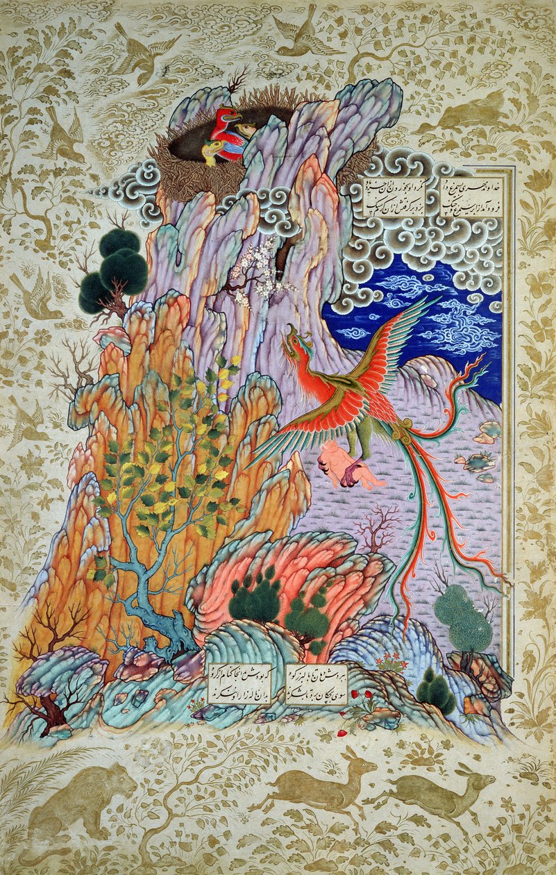 CBL Per 277.12 Zalt a mitikus Simurgh mentette meg a Shahnama másolatából, 16. század végén (guache és WC papíron) alkotó: Persian School