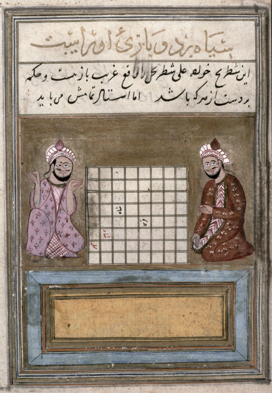 Sakkjátékosok, oldal a sakkról szóló traktátusból, korai Safavid, 16. század második fele (tinta papíron) alkotó: Persian School