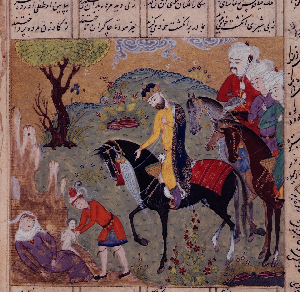 Fol.306v Iskandar születése, Nizami „Khamsa”-ból, 1505 körül (guache papíron) alkotó: Persian School
