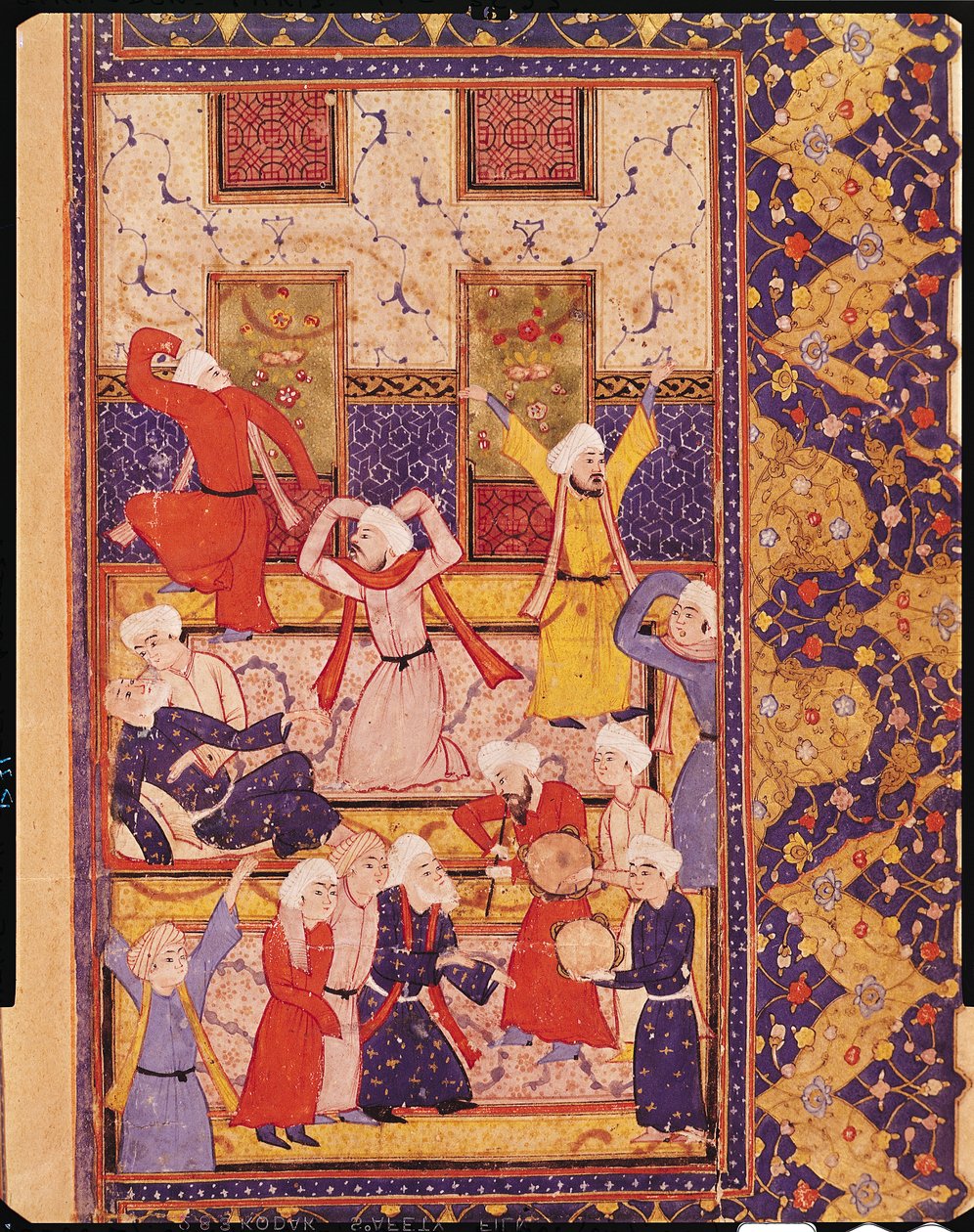 Fol.5r Beavató tánc, Hafiz Shirazi (kb. 1325-kb. 1388) verseskötetéből alkotó: Persian School