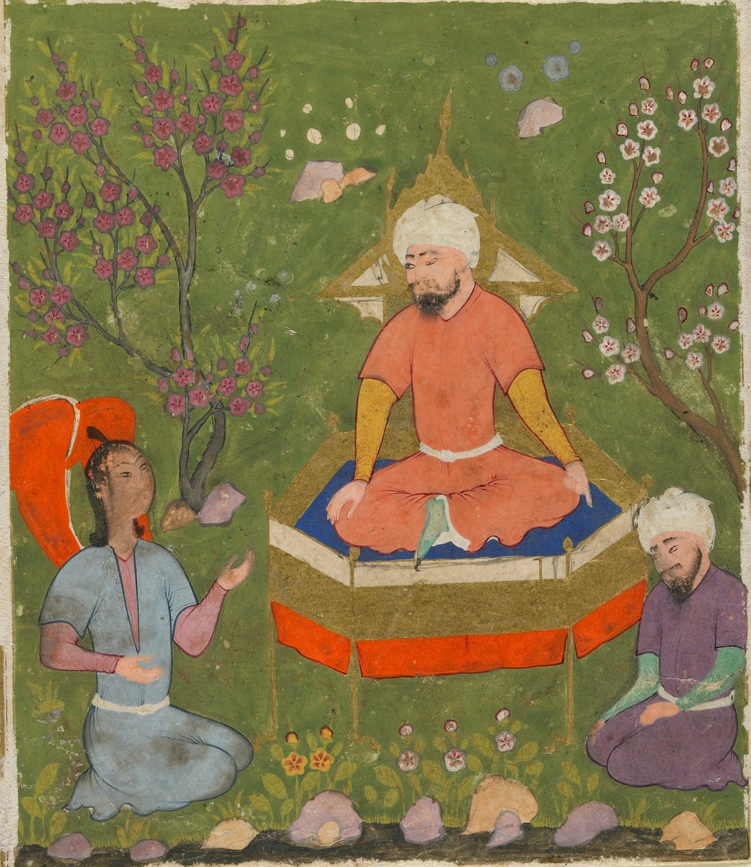 Folio az Ajaib al-Makhluqatból (A Teremtés csodái) al-Qazwinitől; recto: Haloed Figure Enthroned, Qazwin, Irán, 1590-1600 körül (átlátszatlan akvarell, tus és arany papíron) alkotó: Persian School
