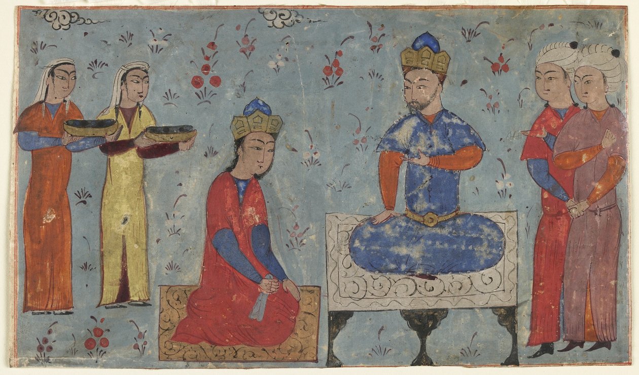 Fólió egy Shahnamából (Királyok könyve) Firdawsitól (megh. 1020); recto: Sindukht Before Sam, Irán (átlátszatlan akvarell, tinta és arany papíron) alkotó: Persian School