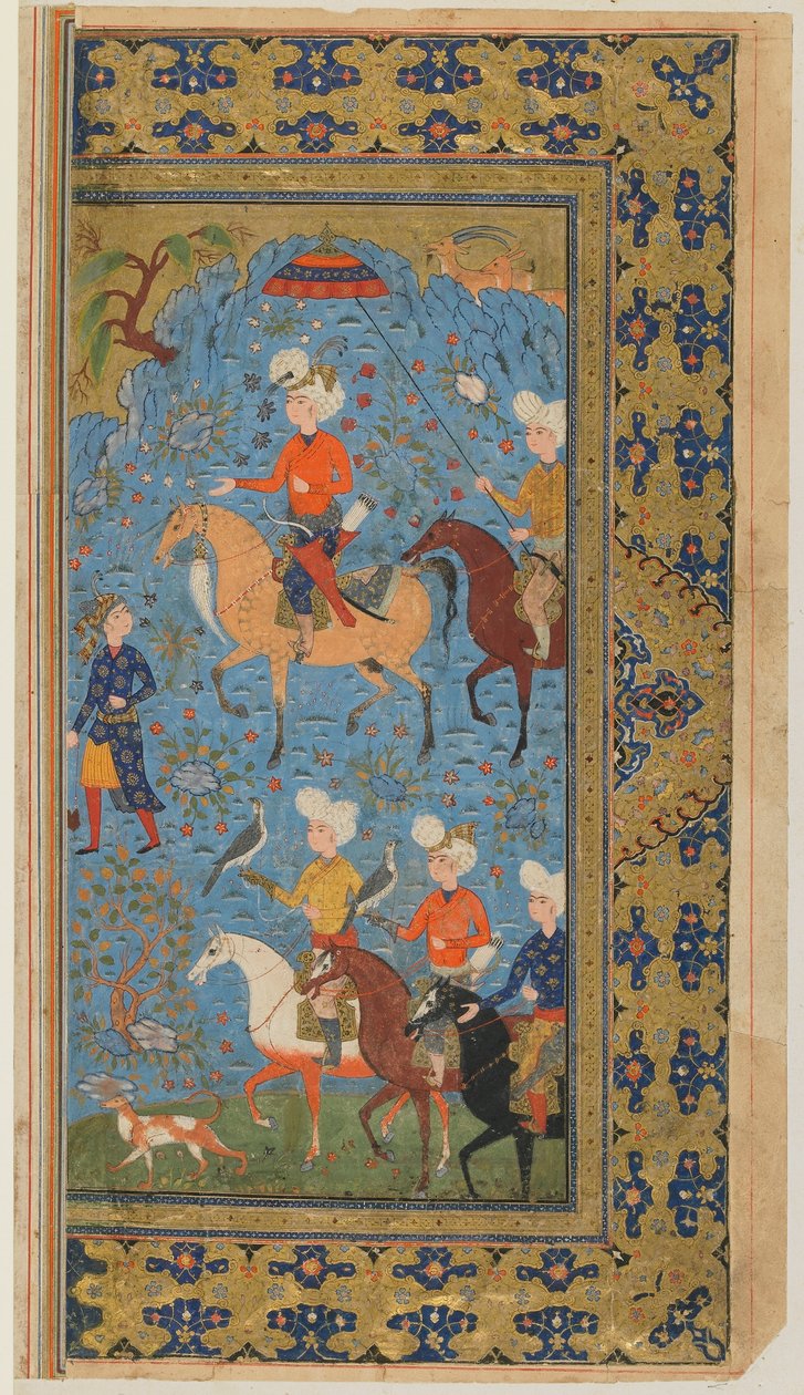 Fólió egy Shahnamából (Királyok könyve) Firdawsitól; Királyi vadászat, Irán, 1590-1600 körül (átlátszatlan akvarell, tus és arany papíron) alkotó: Persian School