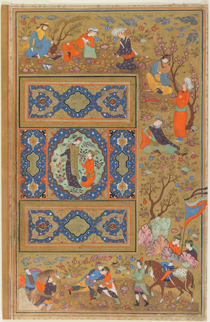 Fólió egy albumból; verso: Egy szerelmespár, Iszfahán, Irán, Szafavida időszak, 1590-1610 (átlátszatlan akvarell, tus és arany papíron) alkotó: Persian School