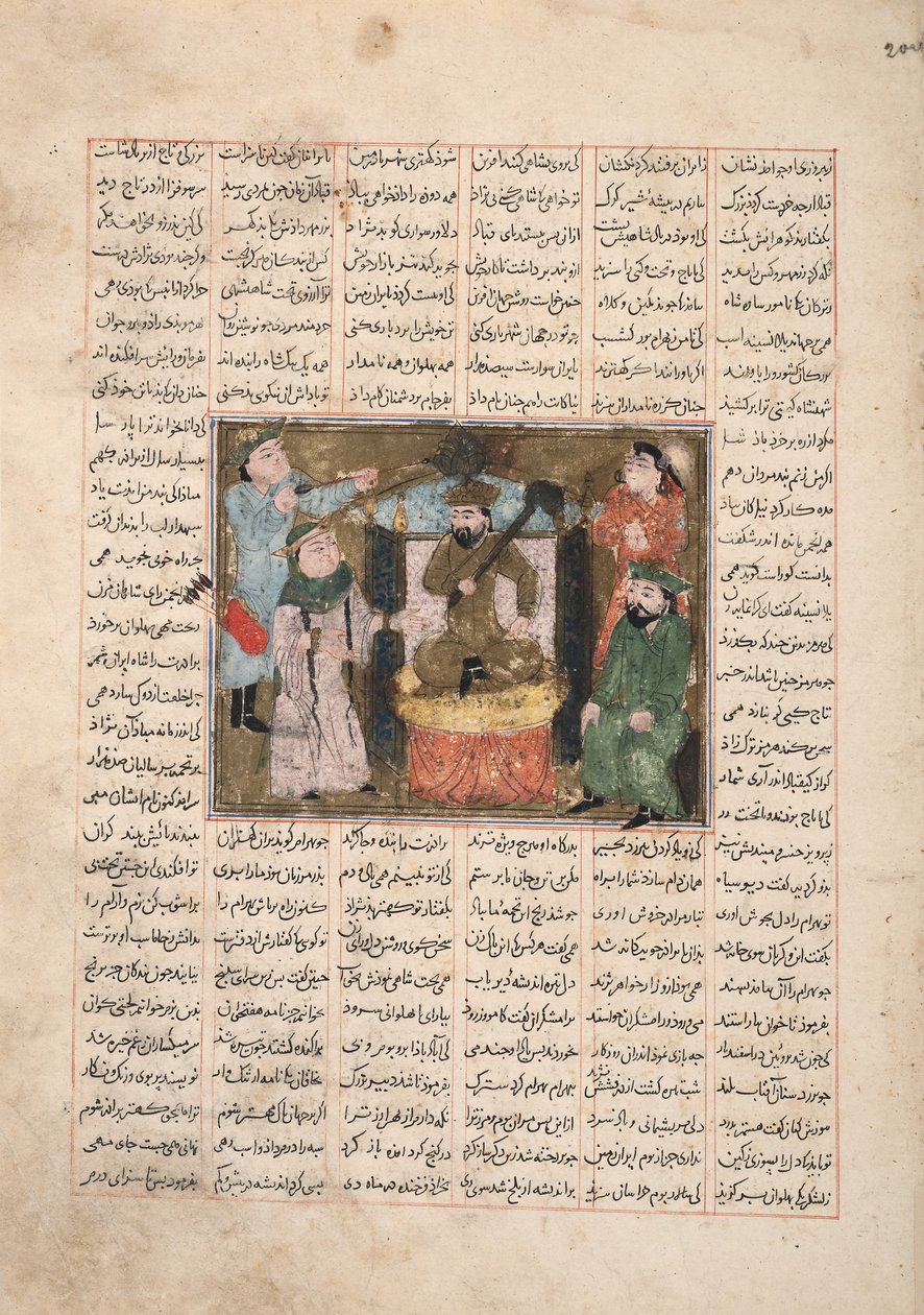 Gordiyeh azt tanácsolja testvérének, Bahram Chubinehnek, hogy ne aspiráljon a perzsa trónra, 1330 körül (átlátszatlan wc, arany és tinta a papíron) alkotó: Persian School
