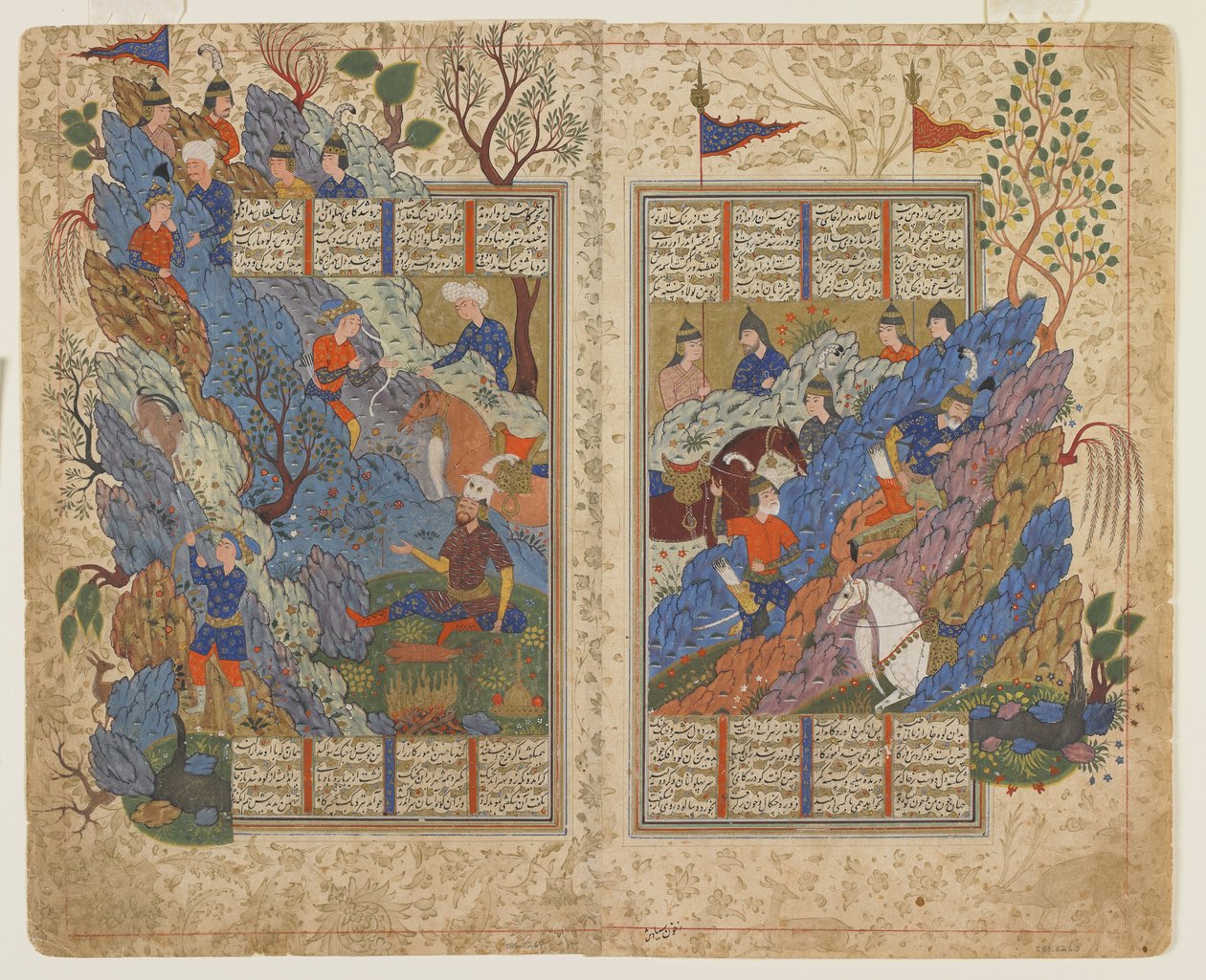 Gudarz megöli Pirant a hegyen egy Shahnamától alkotó: Persian School