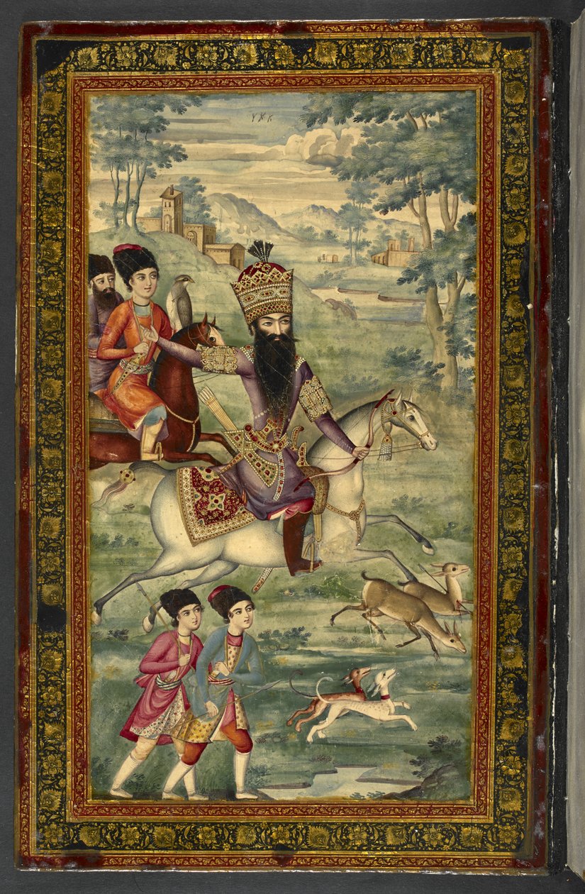 IO Islamic 3558 Fath-Ali Shah Qajar portréja, „Dīvān-i Khāqān”, Fatḥ ʻAlī Shah Qājār (lakkra festve) alkotó: Persian School