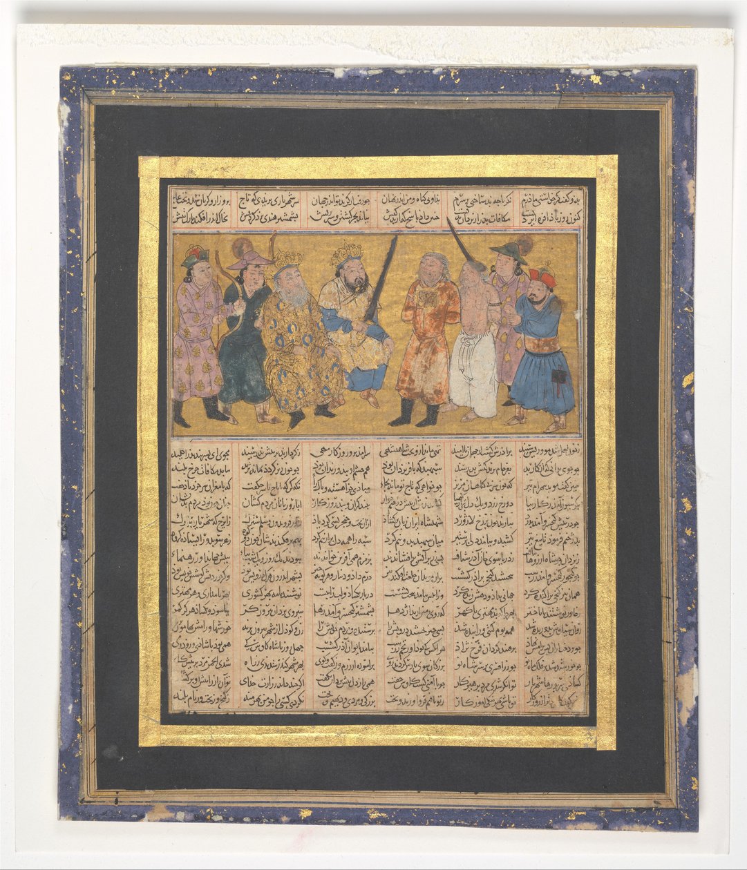 Kai Khusrau trónolt, kezében egy kardot, 1300-30 körül (tinta, átlátszatlan akvarell és arany papíron) alkotó: Persian School
