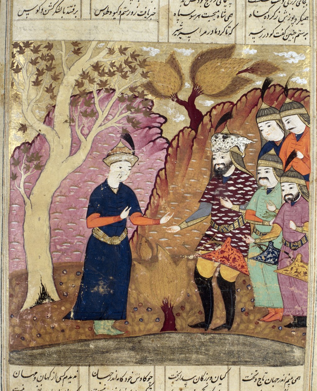 Lovagok megtalálják az elesett Kawusokat, illusztráció a Shahnama-ból (a királyok könyvéből), Abul-Qasim Manur Firdawsi (934 körül-1020 körül) 1619 alkotó: Persian School