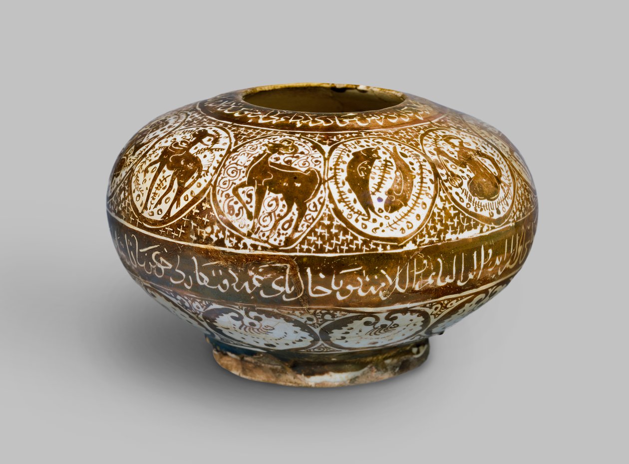 Csillogó tégely, csillagjegyekkel díszítve, Kashan, Irán, Szeldzsuk korszak, 13. század eleje (máz feletti csillogású kőpaszta) alkotó: Persian School