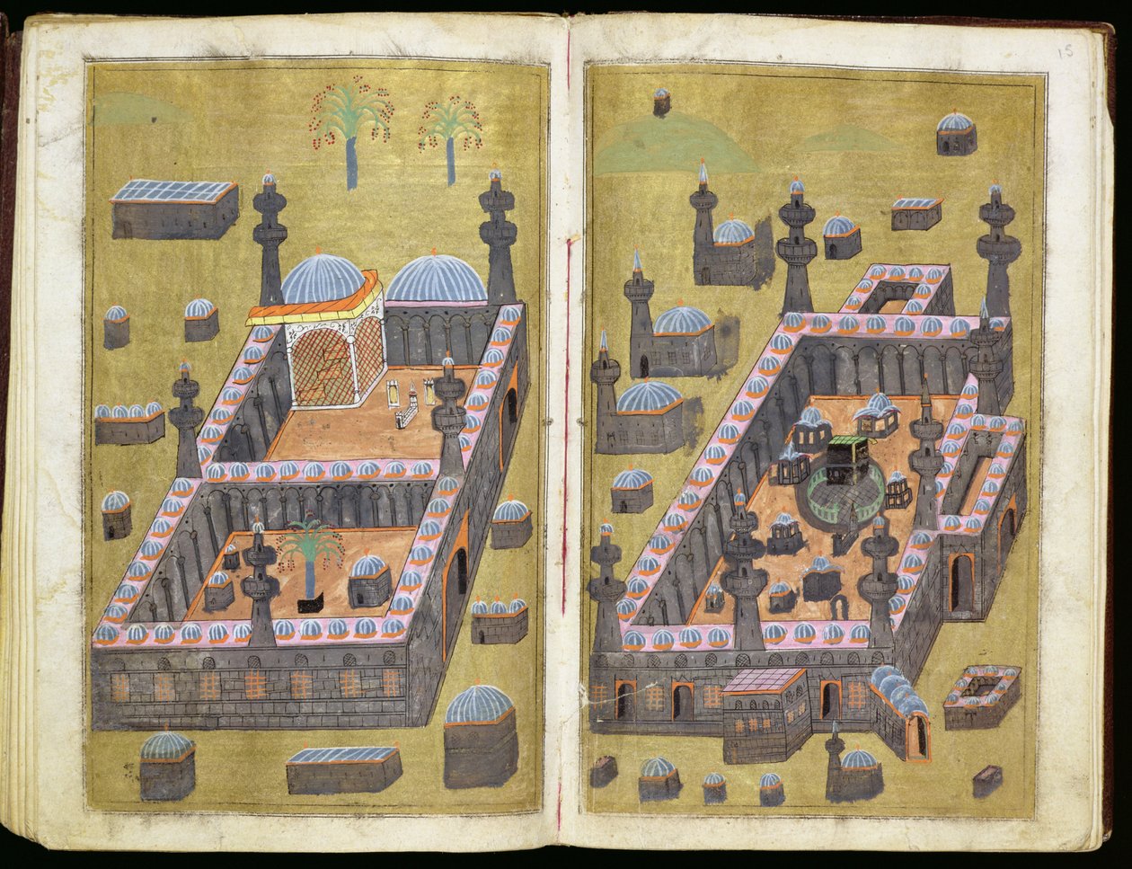 MS.343.f15v-16r A mecsetek Medinában és Mekkában, a 