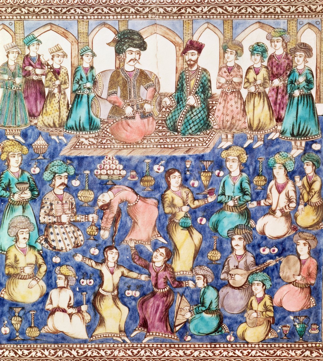Zenészek és táncosok Nasser al-Din Shah Qajar udvarában (1831-96) (kerámia) alkotó: Persian School
