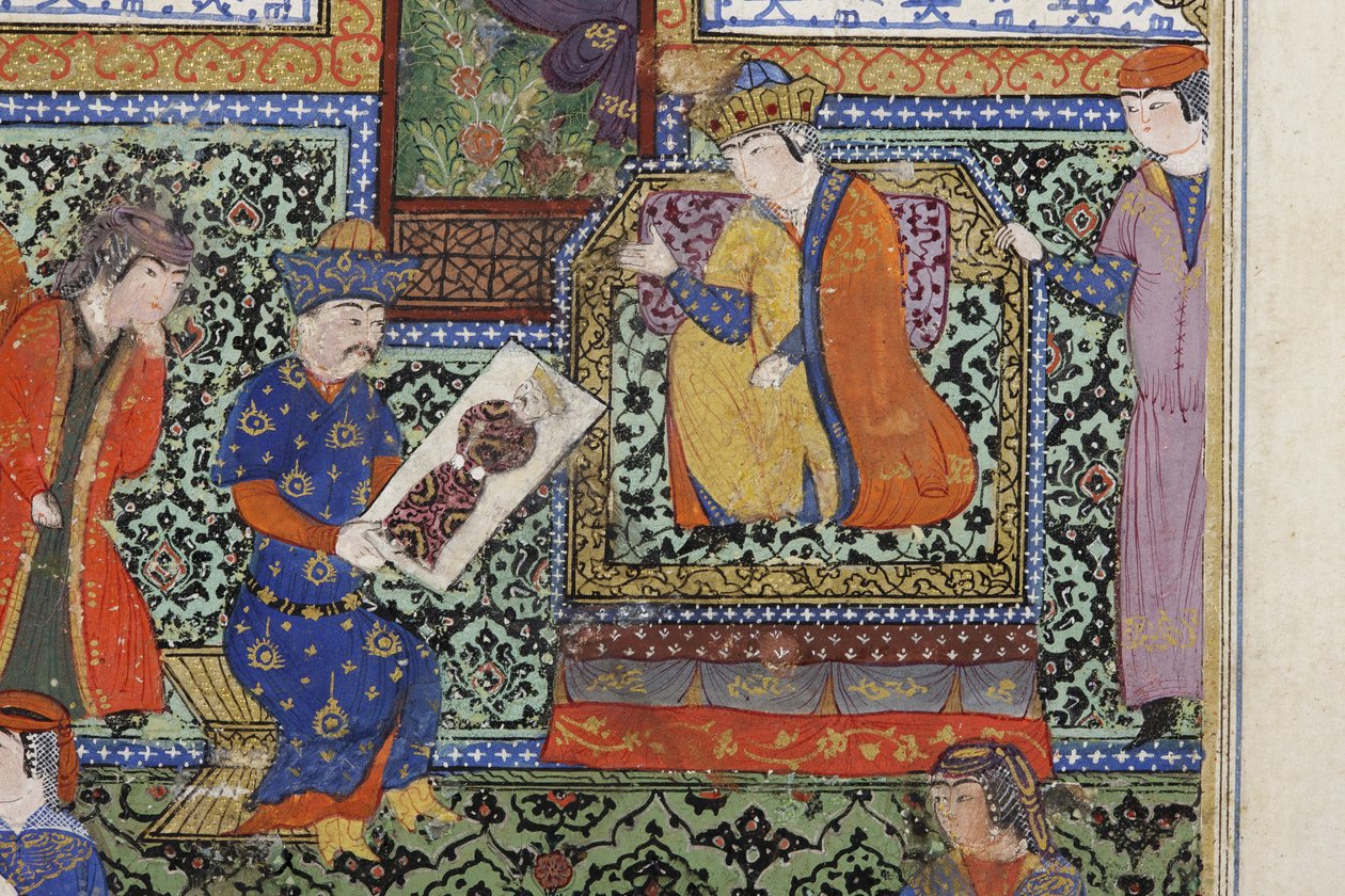 Nushabeh megkapja Eskandar portréját, 1475 körül (papíron átlátszatlan wc) alkotó: Persian School