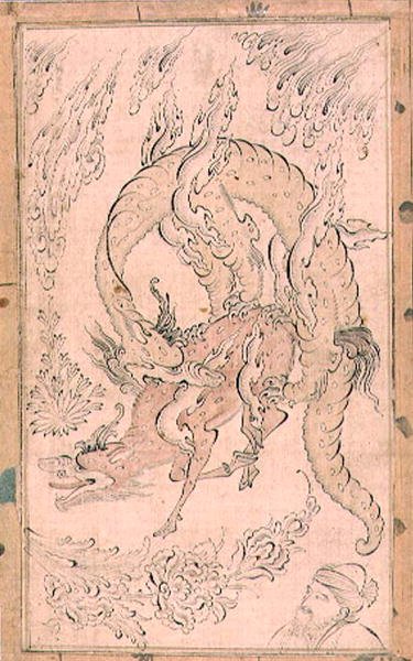 PD.154-1948 Kylint felfalja egy sárkány, valószínűleg Inayat Allah festette (tinta mosással) alkotó: Persian School