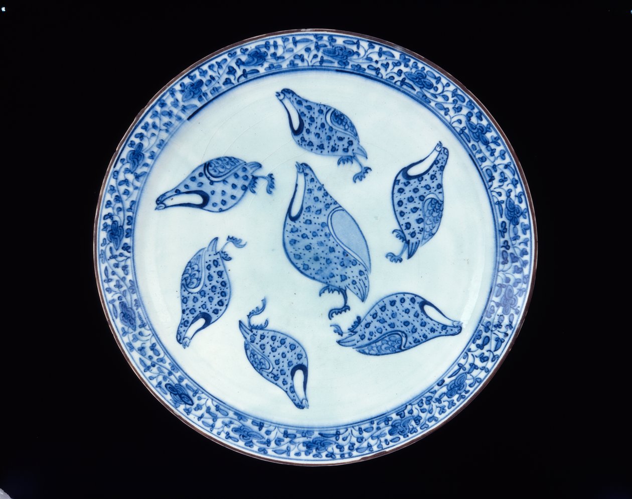 Partridge Dish, Irán, Szafavida-korszak, 18. század (máz alatti kék kőpaszta) alkotó: Persian School