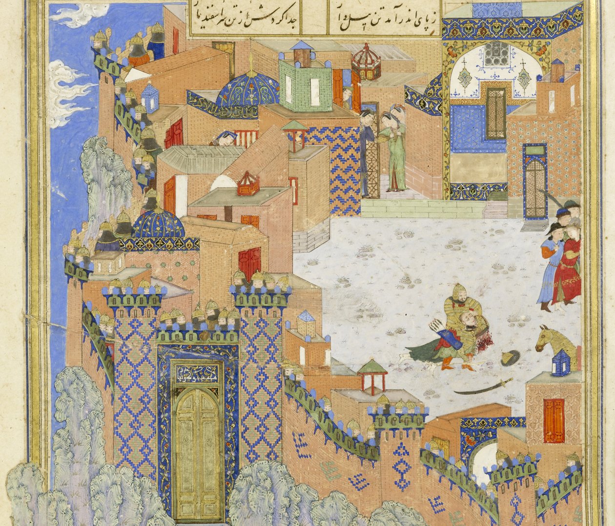 Perzsa 239 fol.278a Részlet: Isfandiy?r megöli Arj?sp-t a Brazen Holdban, illusztráció a Shahnama-ból (Királyok könyve), Abul-Qasim Mansur Firdawsi (kb. 934-kb. 1020), 1444 alkotó: Persian School