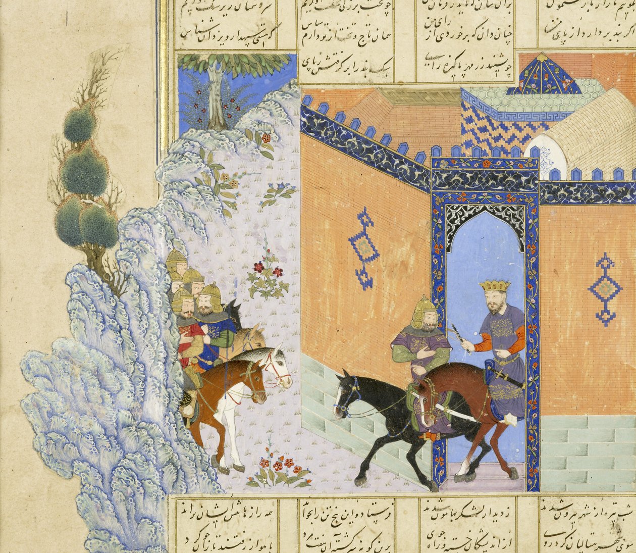 Perzsa 239 fol.394a Részlet: Qub?d menekülése, illusztráció a Shahnama-ból (Királyok könyvéből), Abul-Qasim Mansur Firdawsi (kb. 934-kb. 1020), 1444 alkotó: Persian School