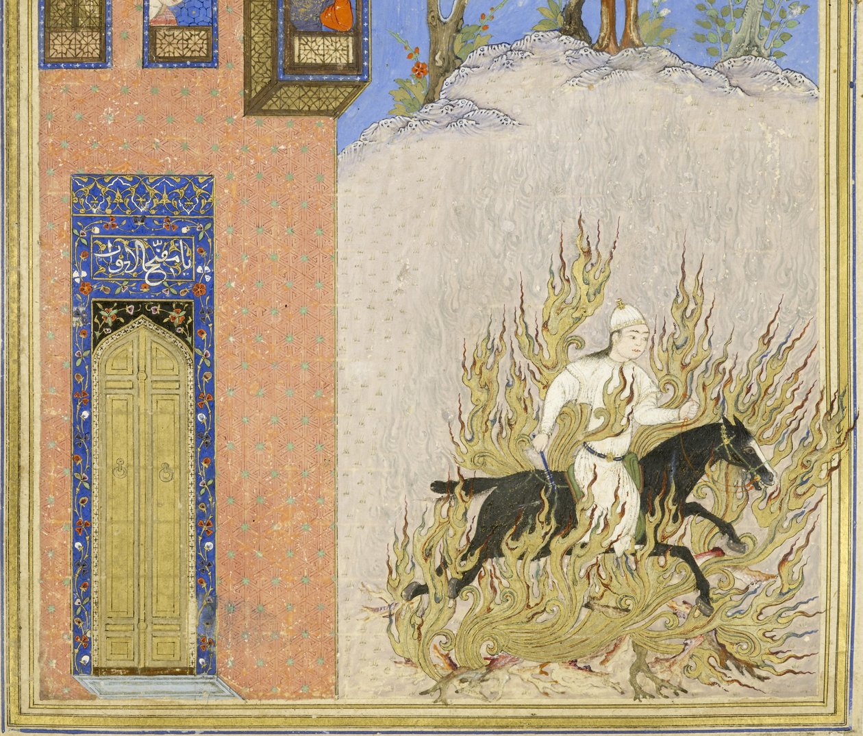 Perzsa 239 fol.76a Részlet: Siy?vush tűzpróbája, illusztráció a Shahnama-ból (Királyok könyve), Abul-Qasim Mansur Firdawsi (kb. 934-kb. 1020), 1444 alkotó: Persian School