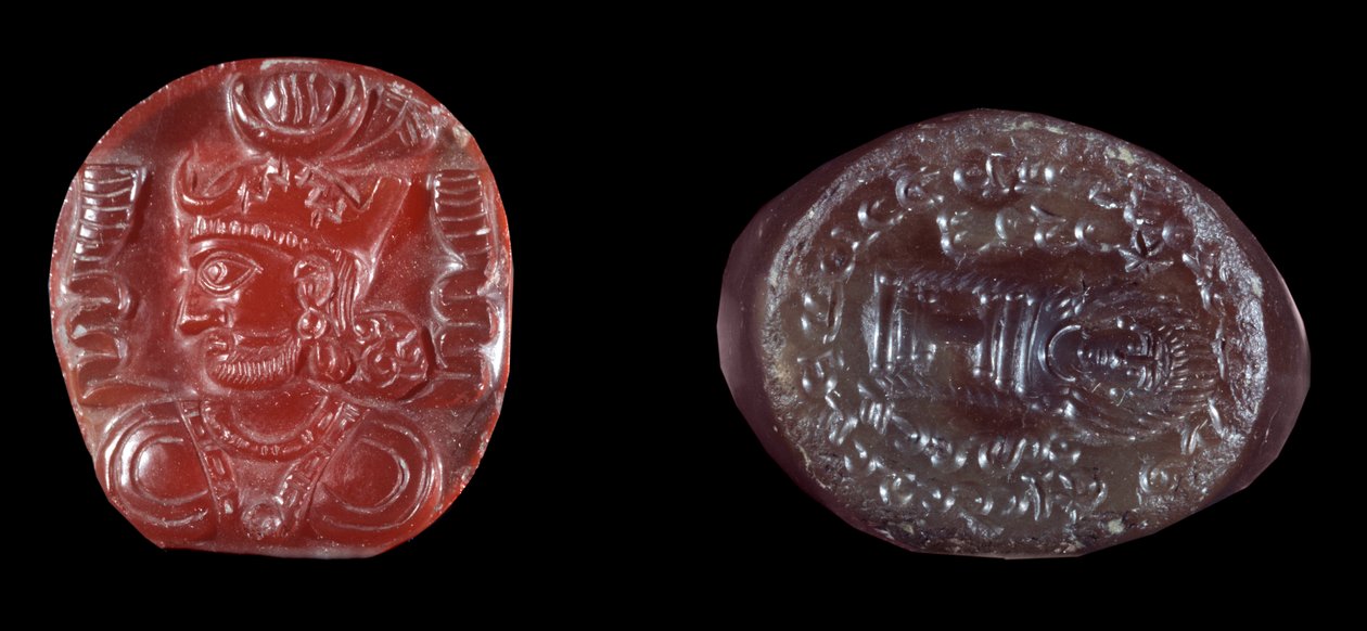 Perzsa művészet: I. Kavadh (vagy Qobad, Kobad, Kabad) (i.sz. 488-496), a második perzsa birodalom királyának camee és a szászánida korszak achátbélyege. Kr.u. 5. vagy 6. század. Paris, B.N. alkotó: Persian School