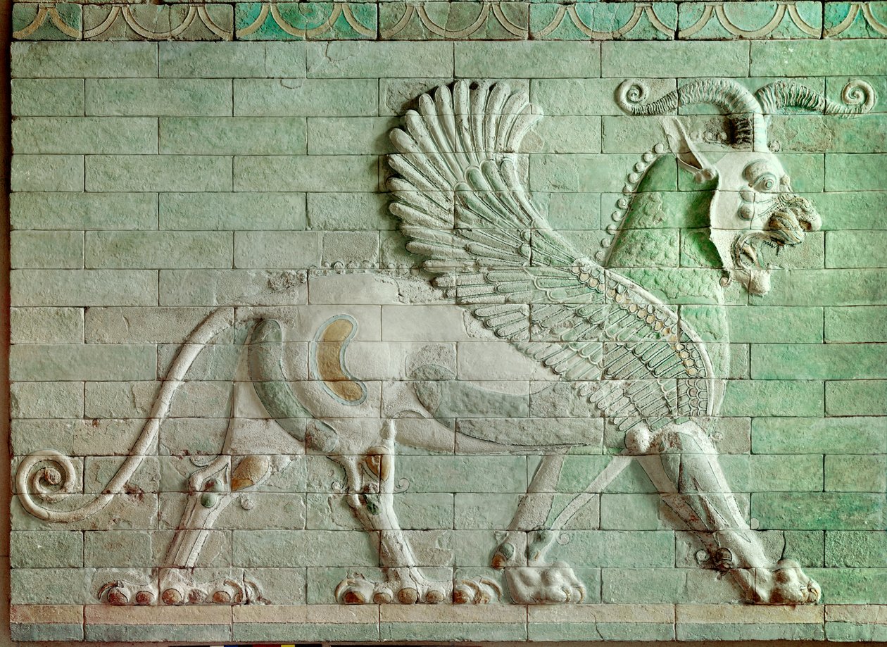 Perzsa kori rouenide (Irán): alacsony dombormű zománcozott téglában, amely griffont ábrázol. I. Dareiosz (Kr. e. 550-486), perzsa király palotájától Szúzáig. Kr.e. 510. Párizs, Louvre Múzeum alkotó: Persian School