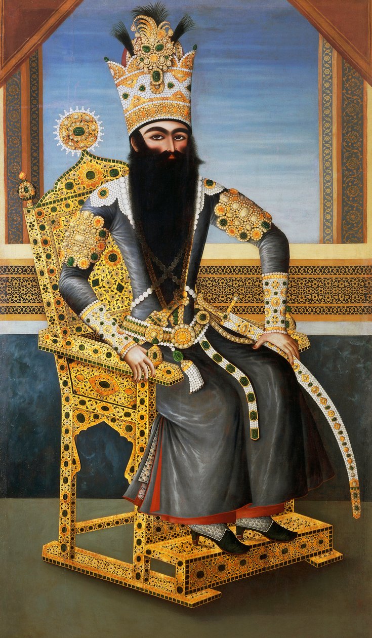 Fath Ali Shah (1762-1834) portréja, kb. 1805, Perzsia királya 1797-től 1834-ig, ismeretlen művész, olaj, vászon alkotó: Persian School