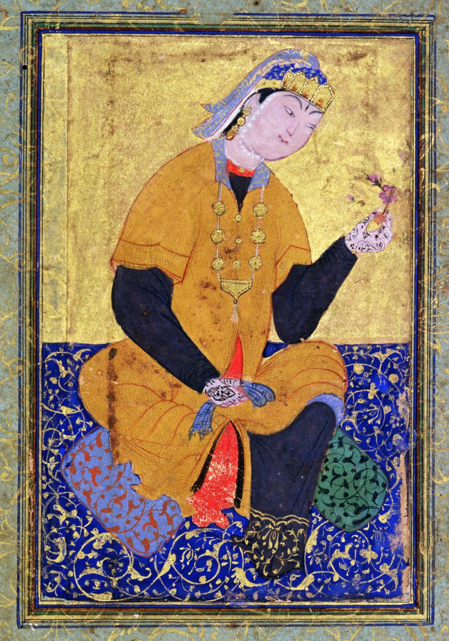 Hamida Banu Begum portréja pecséttel, illusztrált fólióval a Mir Ali antológiájából, 1550, alkotó: Persian School