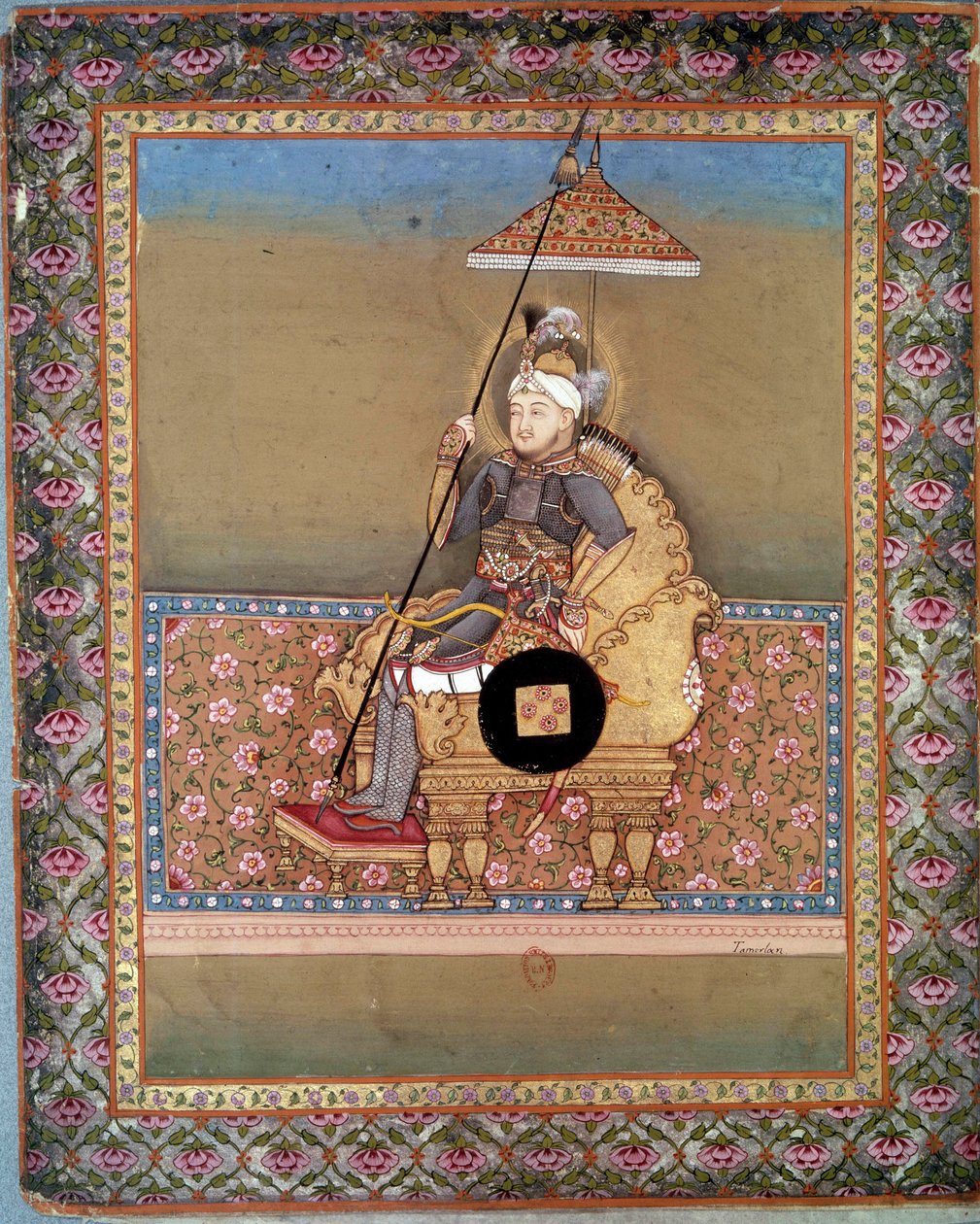 Tamerlan mongol főnök (1336-1405) portréja (vagy Timur Lang, „Timur, a sánta”). 15. századi perzsa miniatűr. Paris, B.N. alkotó: Persian School