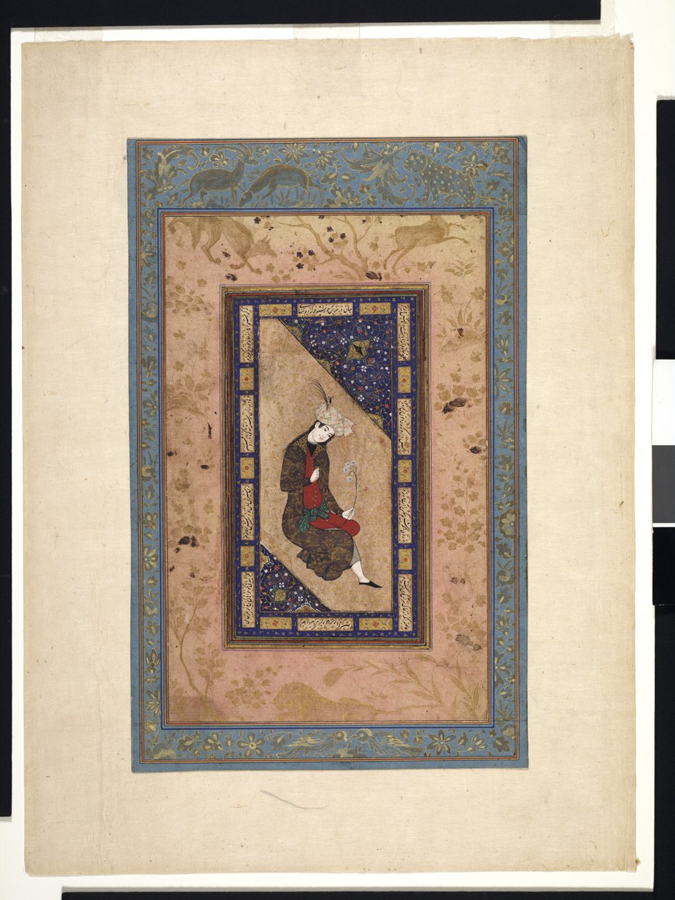 Egy szafavida herceg portréja, 1590-1630 körül vagy később (átlátszatlan akvarell és arany papíron) alkotó: Persian School