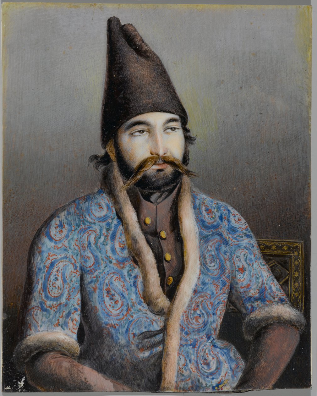 Egy nemes vagy királyi alak, esetleg Muhammad Shah Qajar portréja (tinta és átlátszatlan wc elefántcsonton vagy kagylón) alkotó: Persian School