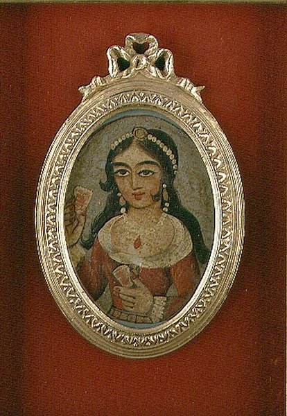 Díszített nőt ábrázoló Qajar mellszobor (olaj, vászon) alkotó: Persian School