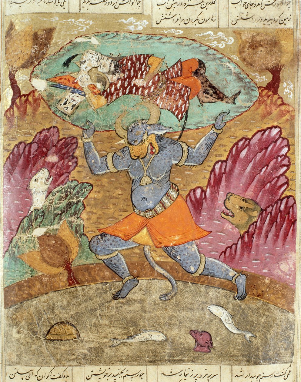 Rostam, akit Akwan-Diwa vitt, illusztráció a Shahnama-ból (Királyok könyvéből), Abul-Qasim Manur Firdawsi (kb. 934-kb. 1020) 1619 alkotó: Persian School