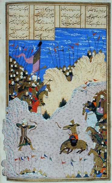Rusztam lelövi Aszkhabuszt és lovát, illusztráció a "Shahnama"-ból (Királyok könyve), Abu