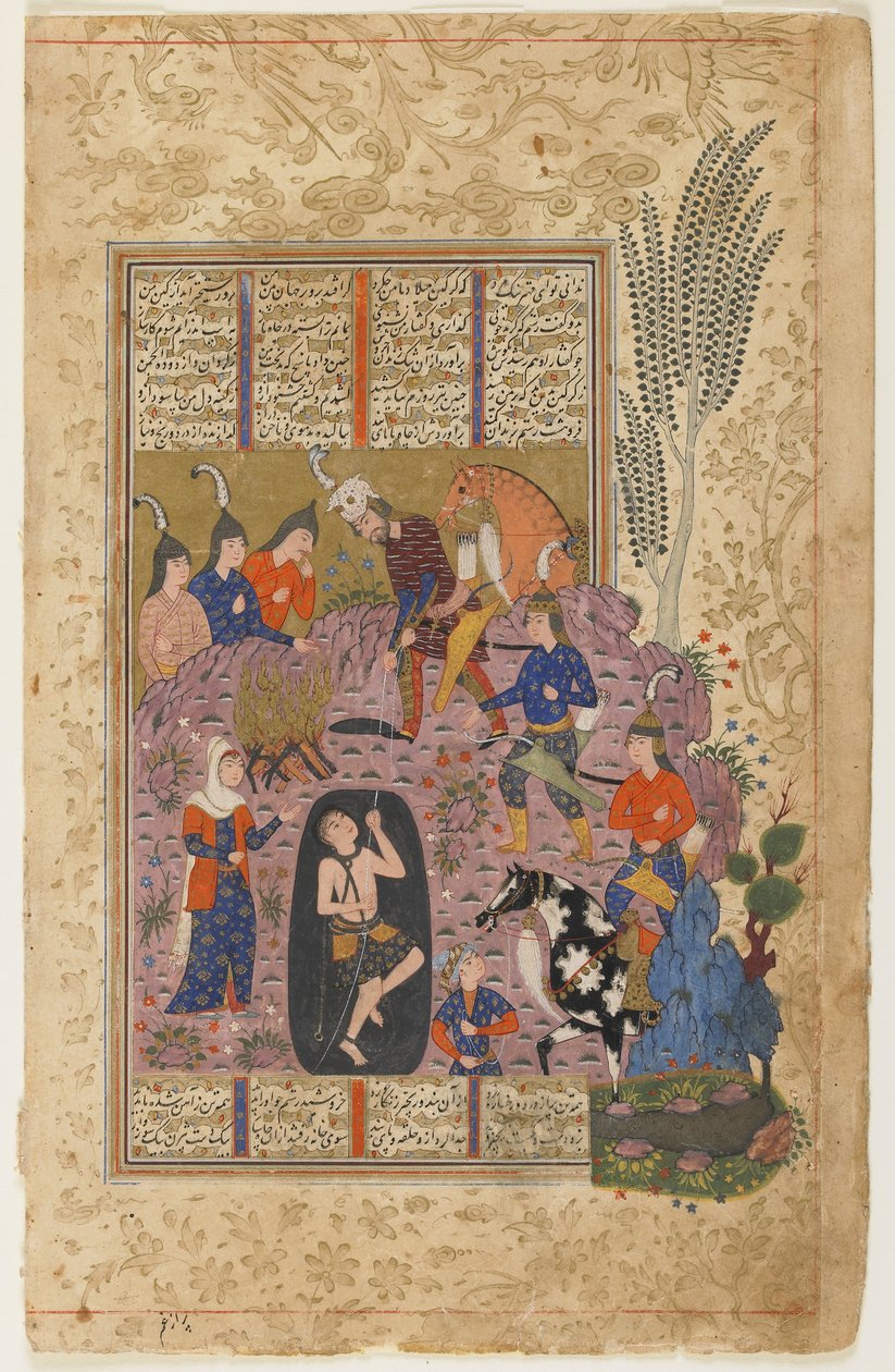 Rustam kimenti Bijant a gödörből egy Shahnamából alkotó: Persian School