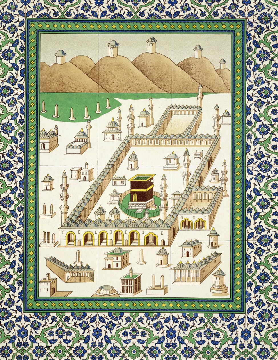 Mekka sematikus képe, a Quabah-val, egy perzsa kerámiáról szóló könyvből (nyomtatott) alkotó: Persian School