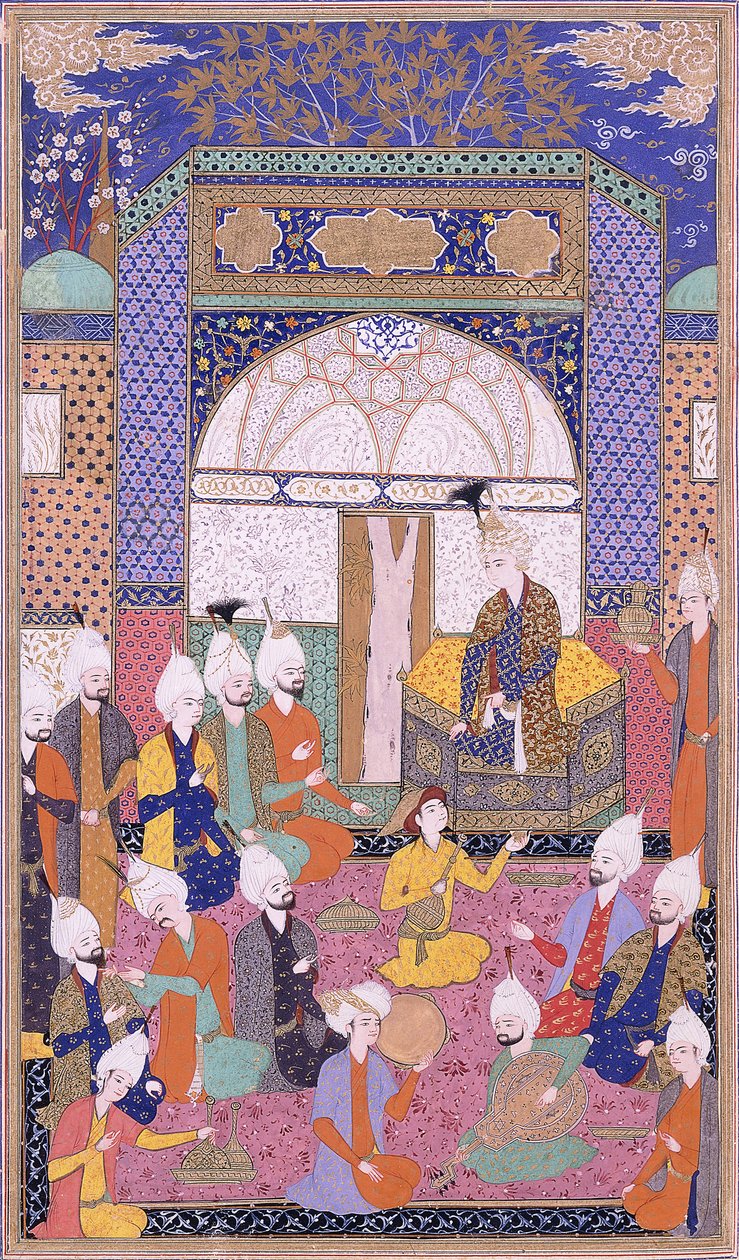 Isma"il sah tartotta az első zártkörű hallgatóságot csatlakozása után Tebrizben, 1590-1600 körül alkotó: Persian School