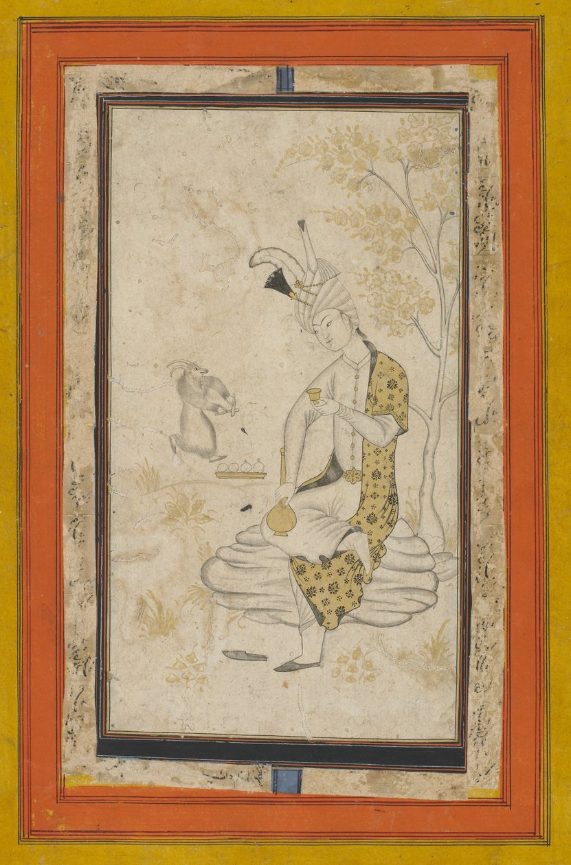 Tahmasp sah sziklán ültem, Safavid-dinasztia (tinta és arany a papíron) alkotó: Persian School