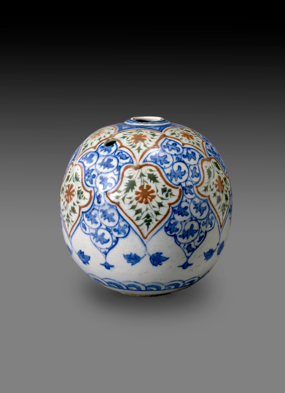 Gömb alakú Kahlian Pipe Bowl, valószínűleg Kermanban, Iránban, a 17. század végén vagy a 18. század elején (máz alatti polikróm kőpaszta) alkotó: Persian School