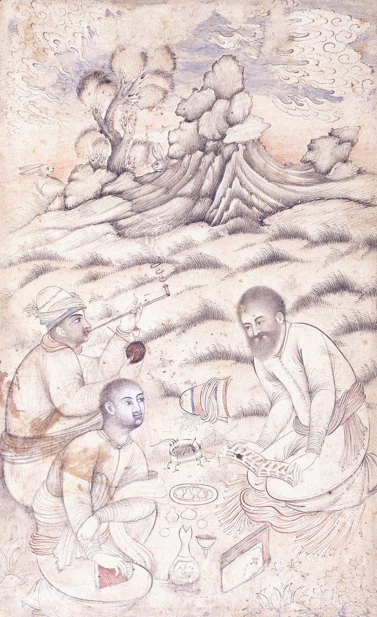 Három fiatalember egy tájban, c. 17. század közepe alkotó: Persian School