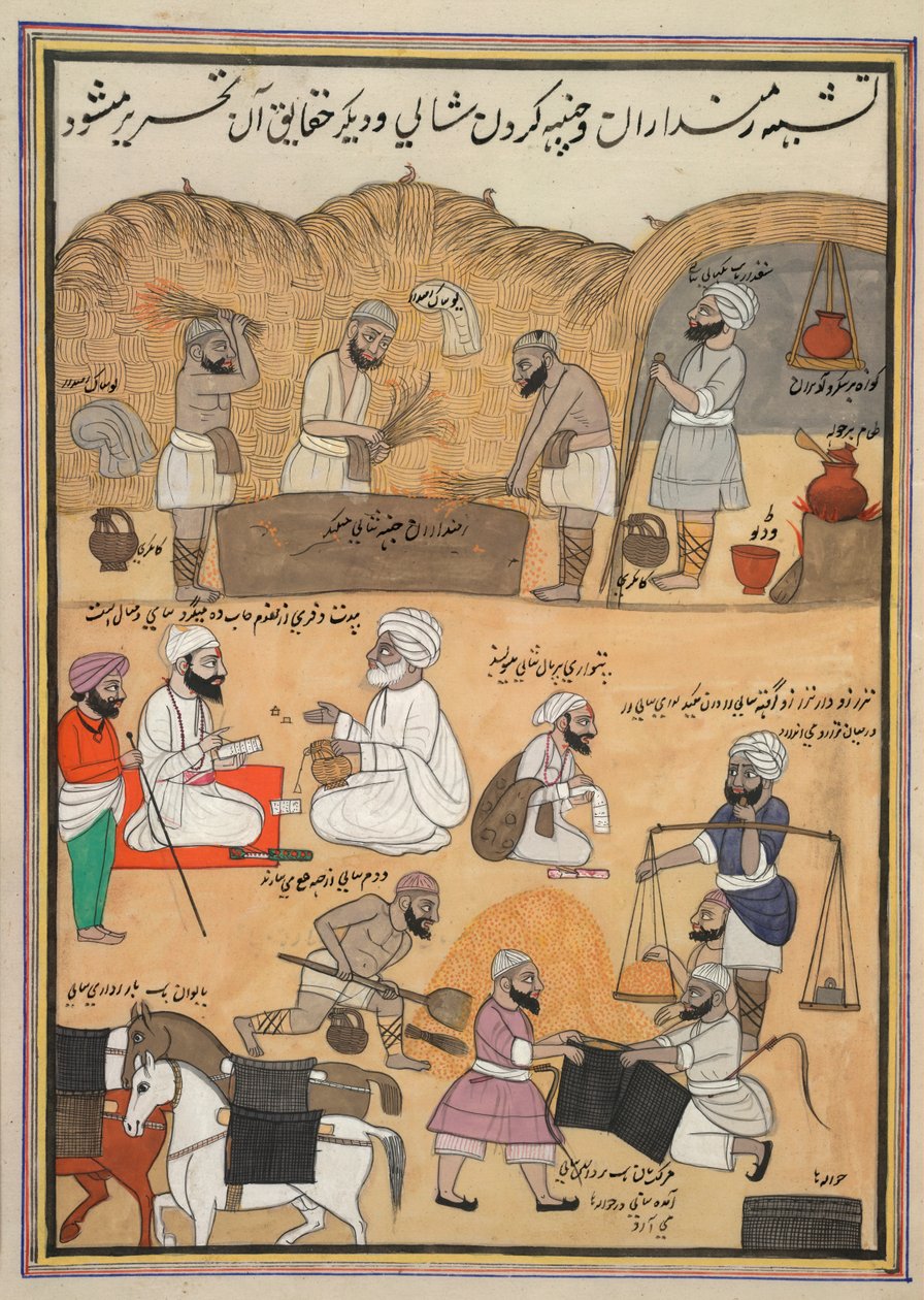 Cséplés, mérlegelés és nyeregzsákokba csomagolás alkotó: Persian School