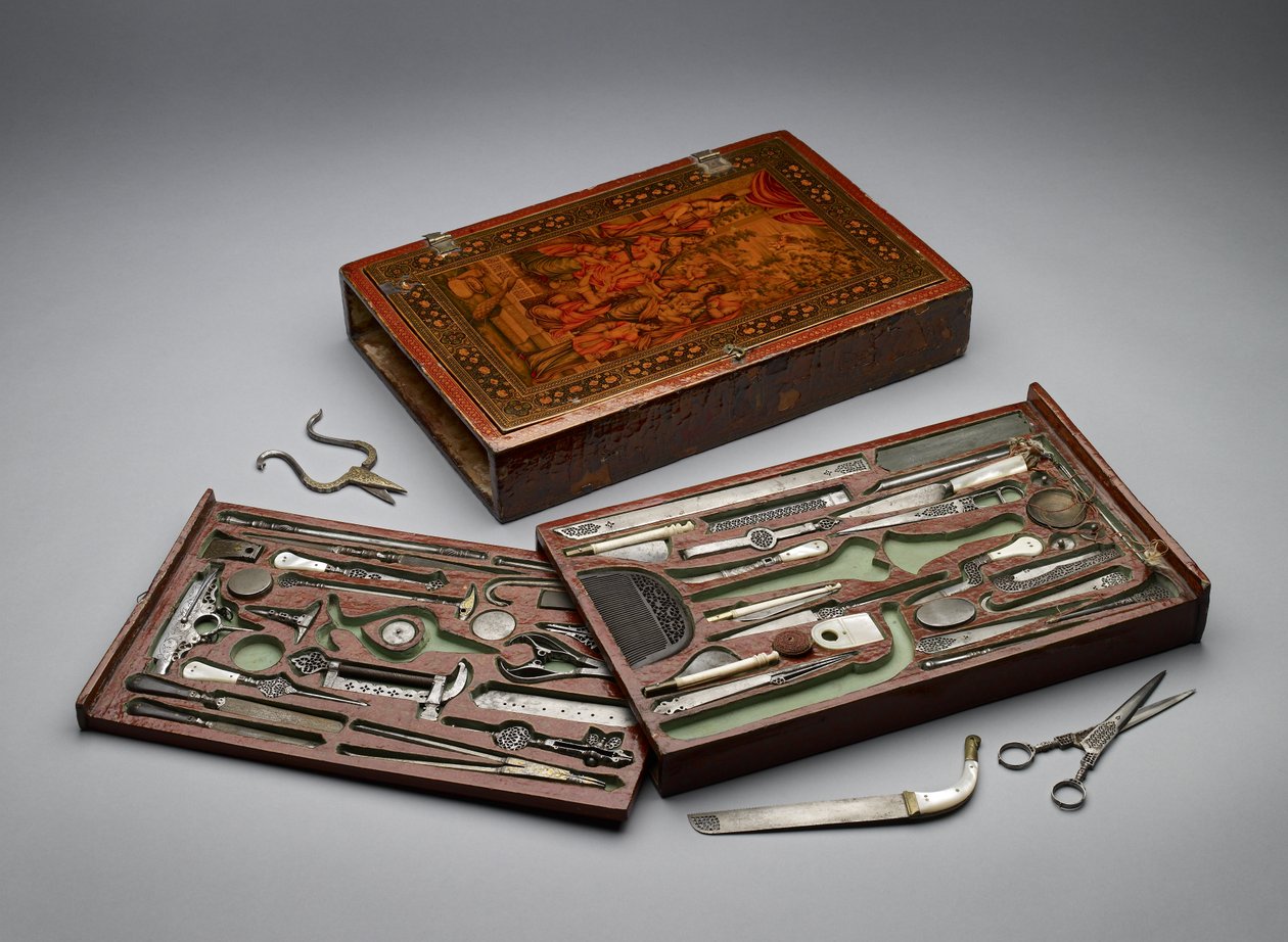 A Szent Családot ábrázoló szerszámkészlet, 1830 körül (vegyes technika) alkotó: Persian School