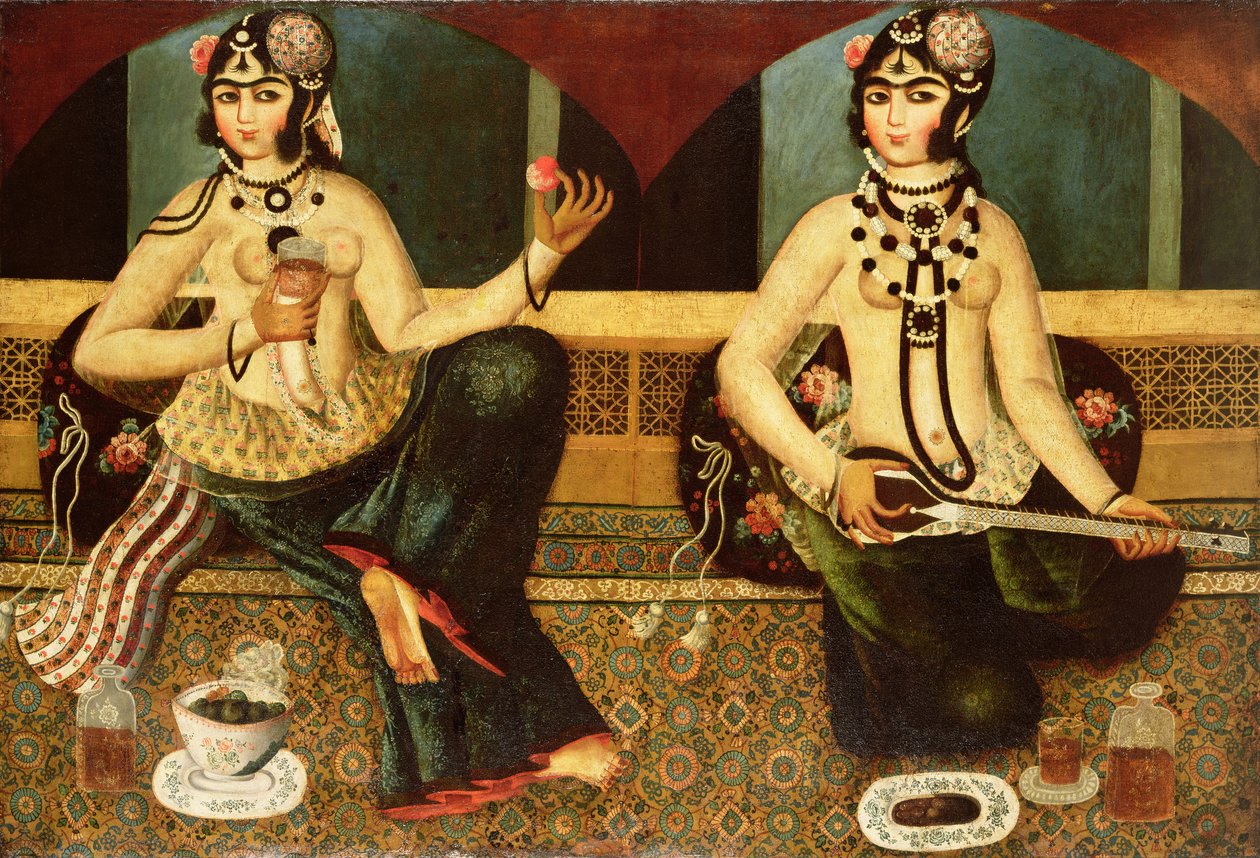 Két háremhölgy, Qajar, perzsa, 1811-1414 körül alkotó: Persian School