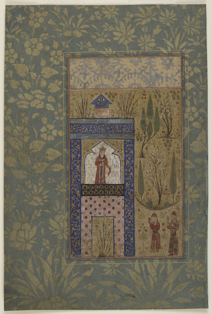 Két fiatal hercegnő előtt az ablaknál, 1417-1418 körül (átlátszatlan akvarell és arany papíron) alkotó: Persian School