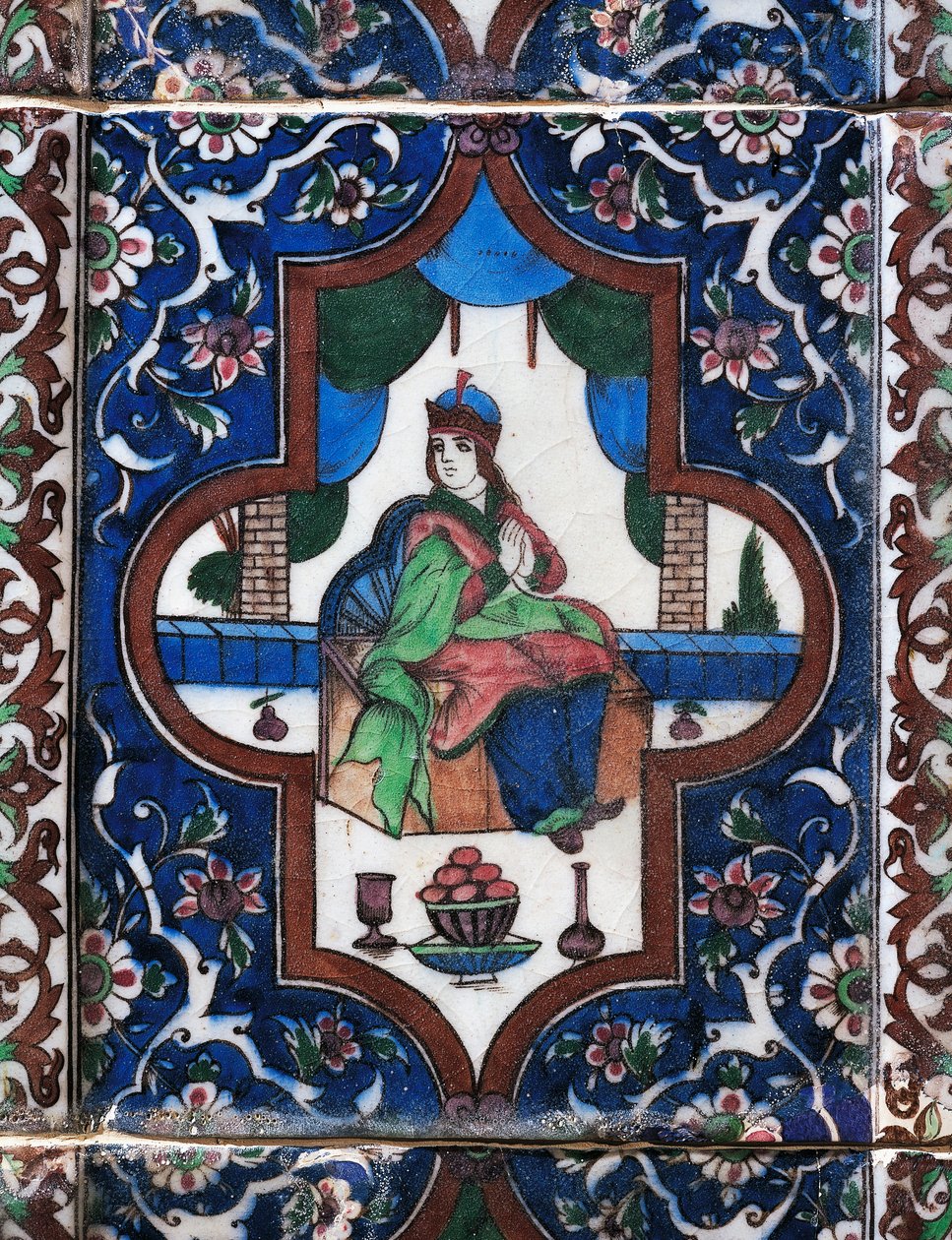 Ülő nő, festett kerámialap, perzsa civilizáció alkotó: Persian School