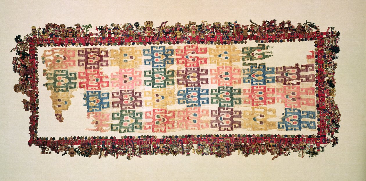 Köpenytöredékek, mint The Paracas Textile, Nazca Culture, i.sz. 200-600 (pamut és gyapjú) alkotó: Peruvian School