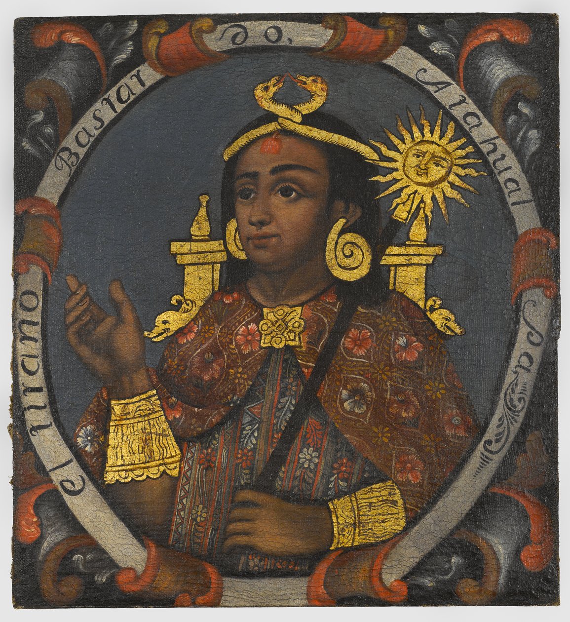 Atahualpa (kb.1502-33) 14. és utolsó inka király, 18. század közepe alkotó: Peruvian School