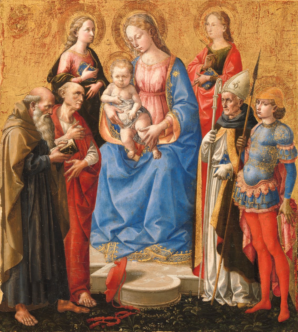 Madonna és gyermek hat szenttel, 1440-es évek vége. alkotó: Pesello Peselli