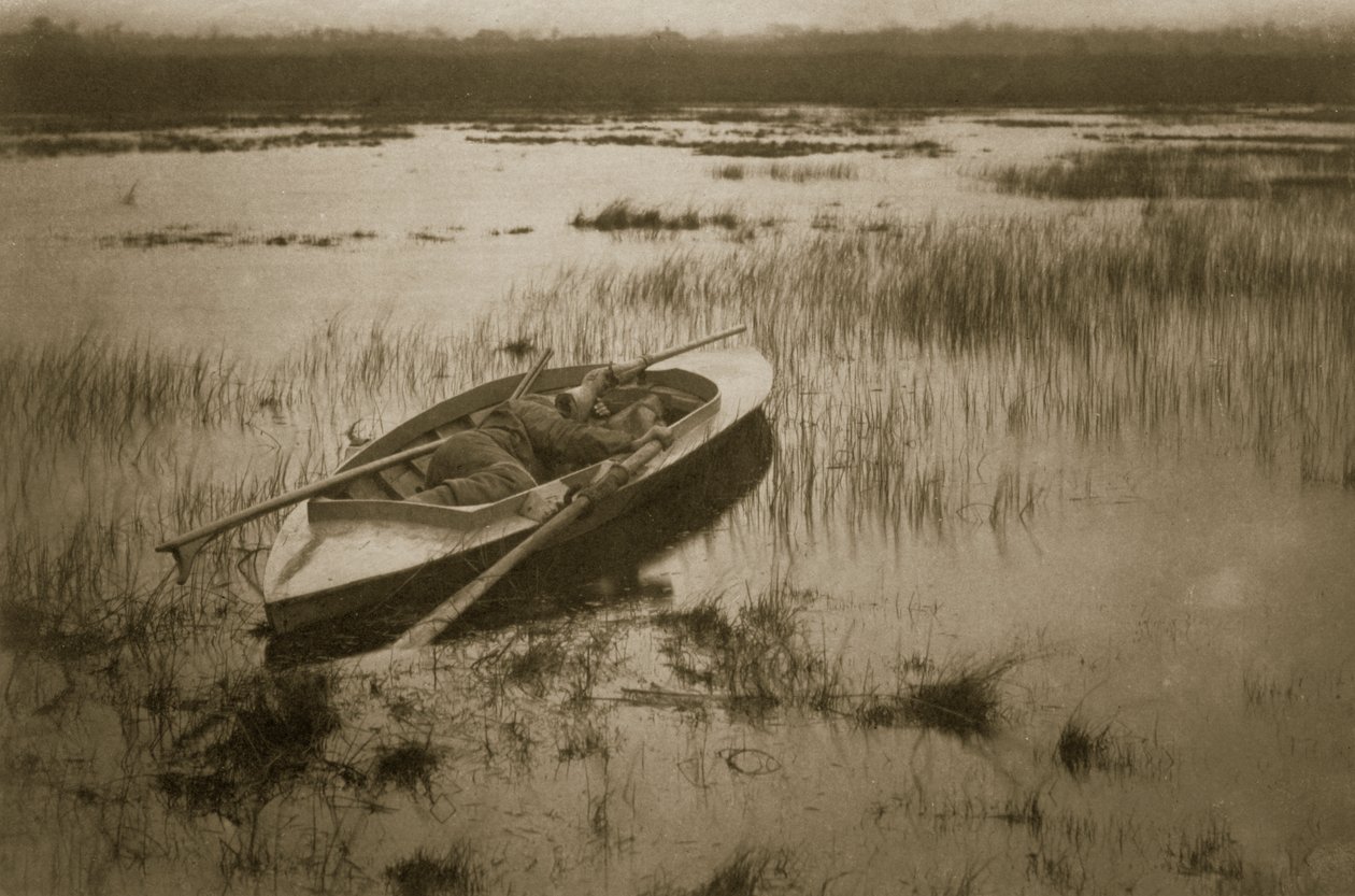Tüzér, felébreszti a baromfit, Élet és táj a Norfolk Broads-on, 1886 körül alkotó: Peter Emerson und Thomas Goodall
