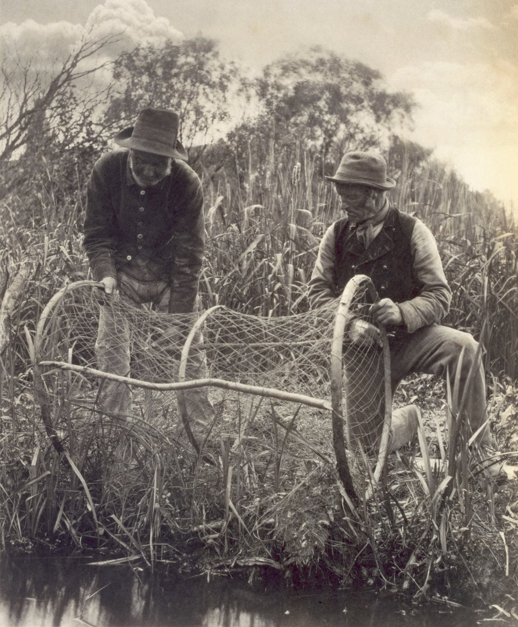 Az orrháló beállítása, élet és táj a Norfolk Broads-on, 1886 körül, alkotó: Peter Emerson und Thomas Goodall