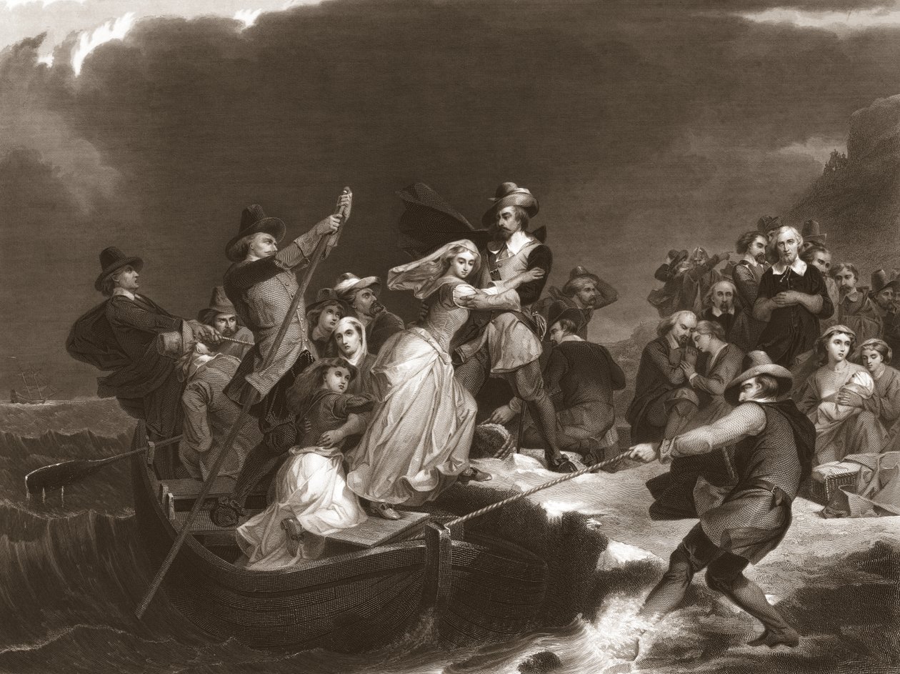 Zarándokok partraszállás Plymouth Rocknál 1620-ban, pub.1869 alkotó: Peter Frederick Rothermel